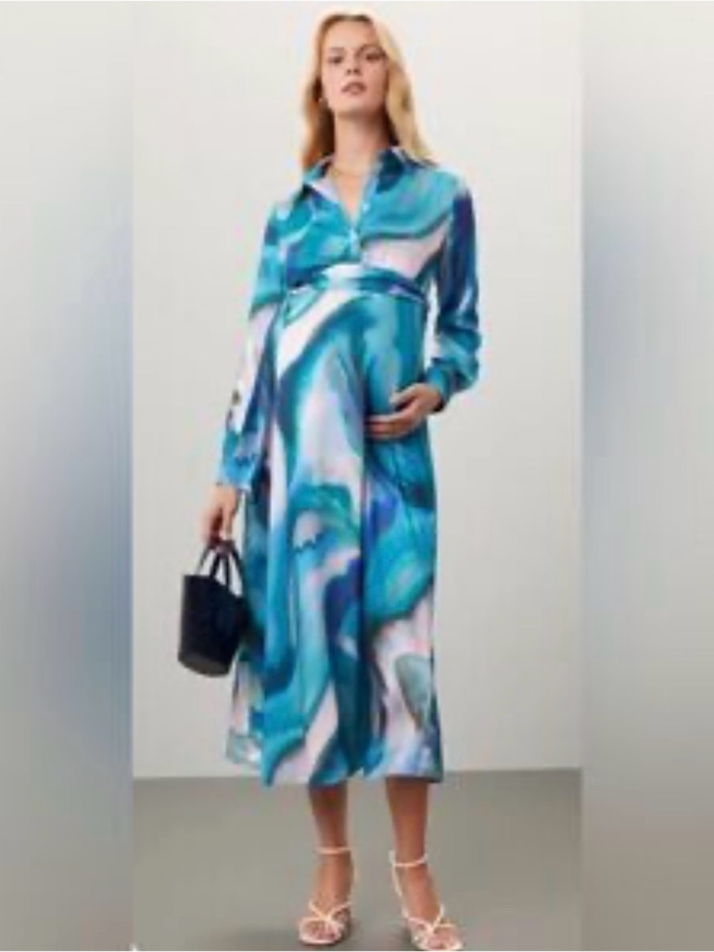 Pietro Brunelli Anne Blue Print Maternity Maxi Shirt Dress | M